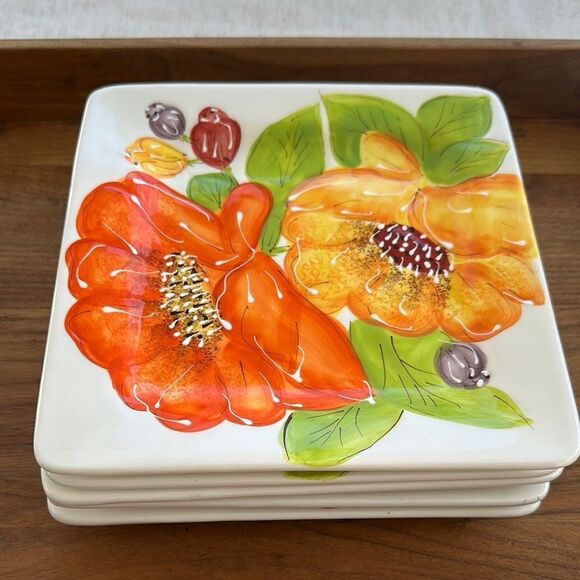 Laurie Gates Set of 5 Floral Square Plates - Picture 1 of 6